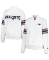 STARTER WOMEN'S STARTER WHITE NEW ENGLAND PATRIOTS LINE UP SATIN FULL-SNAP VARSITY JACKET