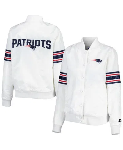 Starter Women's  White New England Patriots Line Up Satin Full-snap Varsity Jacket