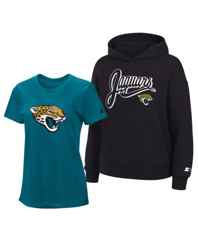 Starter Women's Teal/black Jacksonville Jaguars Hoodie T-shirt Combo Pack In Multi