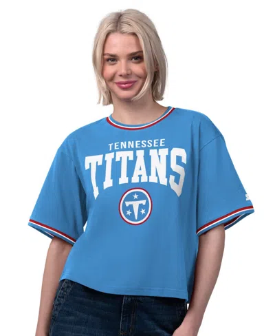 Starter Women's Tennessee Titans Ace Cropped Oversized Graphic T-shirt In Blue