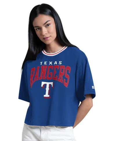 Starter Women's Texas Rangers Ace Oversized-cropped T-shirt In Blue
