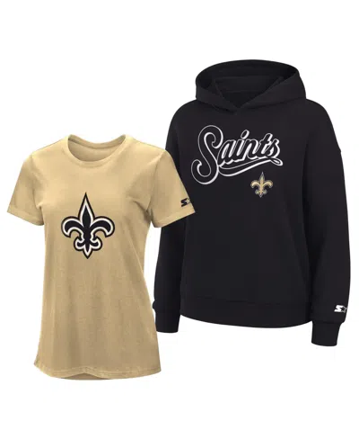 Starter Women's Vegas Gold/black New Orleans Saints Hoodie T-shirt Combo Pack In Multi