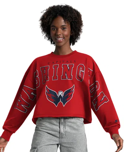 Starter Women's Washington Capitals Bleachers Oversized Cropped Graphic Sweatshirt In Red