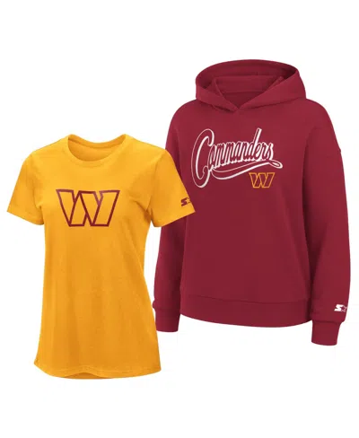 Starter Women's Washington Commanders Drop-shoulder Hoodie And T-shirt, 2-piece Set In Burgundy
