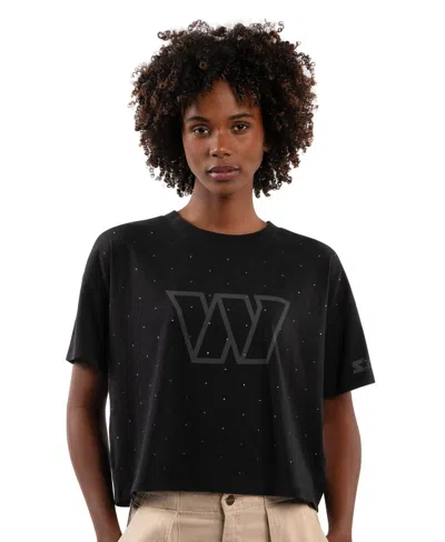 Starter Women's Washington Commanders Rhinestone Sprinkle Cropped Boxy T-shirt In Black