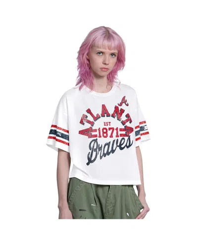 Starter Women's White Atlanta Braves Cropped Hurry Up Offense T-shirt In Multi