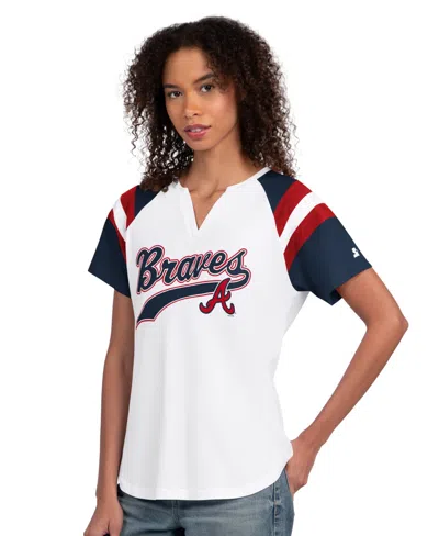 Starter Women's White Atlanta Braves Game On Notch Neck Raglan T-shirt