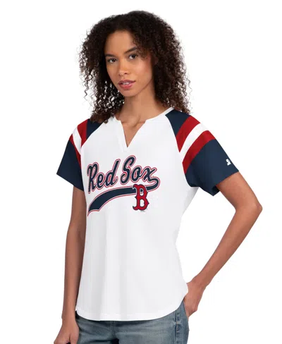 Starter Women's White Boston Red Sox Game On Notch Neck Raglan T-shirt In Multi