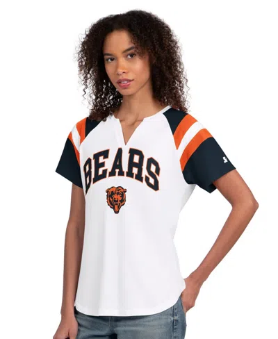 Starter Women's White Chicago Bears Game On Raglan Notch Neck T-shirt In Neutral