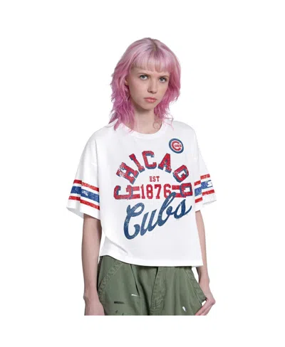 Starter Women's White Chicago Cubs Cropped Hurry Up Offense T-shirt In Multi