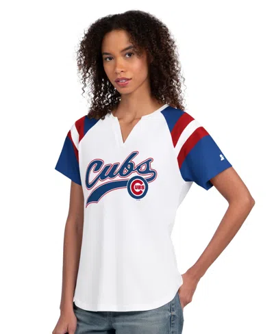 Starter Women's White Chicago Cubs Game On Notch Neck Raglan T-shirt