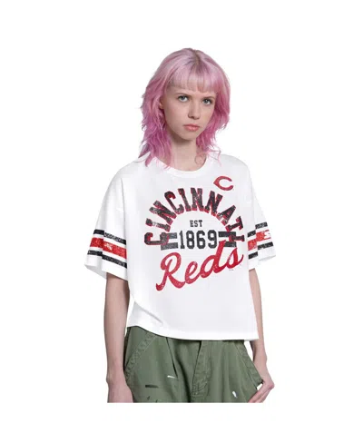 Starter Women's White Cincinnati Reds Cropped Hurry Up Offense T-shirt In Multi