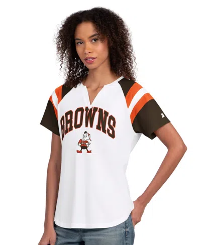 Starter Women's White Cleveland Browns Game On Notch Neck T-shirt