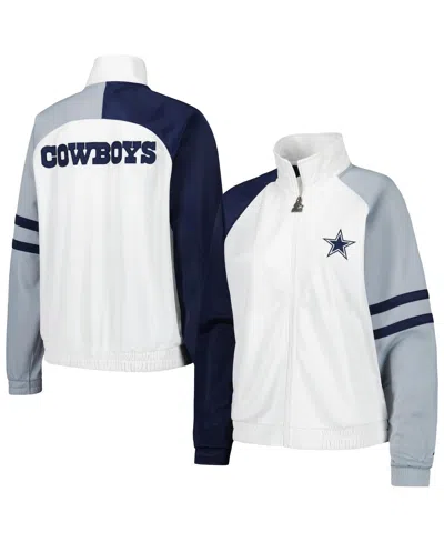 Starter Women's White Dallas Cowboys Curve Ball Raglan Full-zip Track Jacket In White Navy