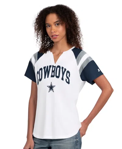 Starter Women's White Dallas Cowboys Game On Notch Neck T-shirt In Multi