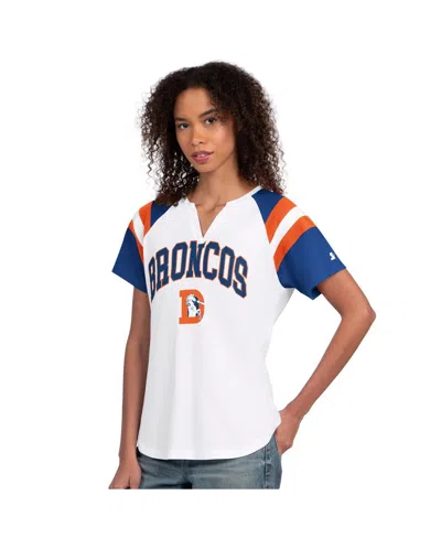 Starter Women's White Denver Broncos Game On Notch Neck T-shirt In Multi