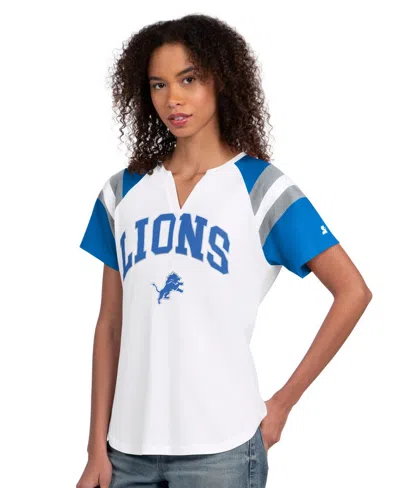 Starter Women's White Detroit Lions Game On Notch Neck T-shirt In Multi