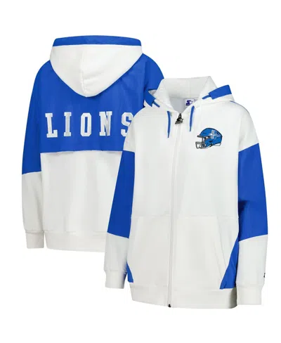 Starter Women's White Detroit Lions Scrimmage Full-zip Hoodie In White,blue