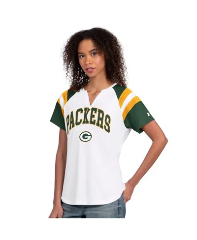 Starter Women's White Green Bay Packers Game On Notch Neck T-shirt