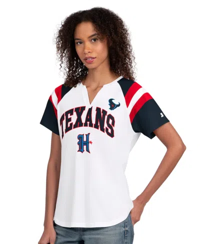 Starter Women's White Houston Texans Game On Notch Neck T-shirt In Multi