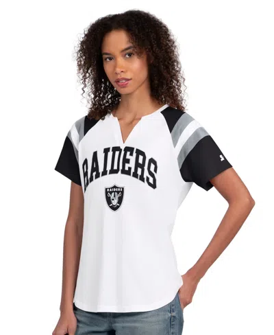 Starter Women's White Las Vegas Raiders Game On Notch Neck T-shirt In Multi