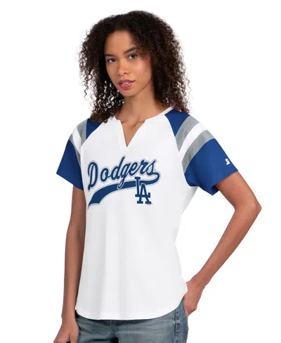 Starter Women's White Los Angeles Dodgers Game On Notch Neck Raglan T-shirt