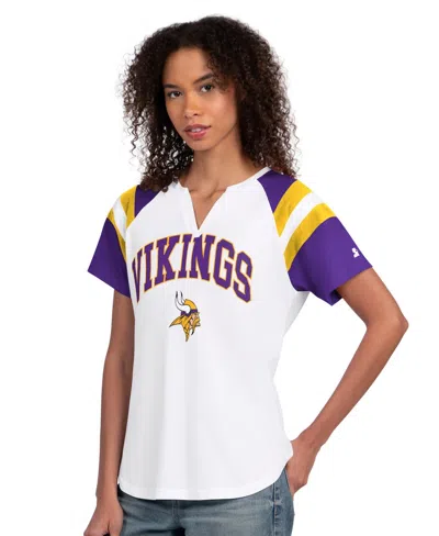 Starter Women's White Minnesota Vikings Game On Notch Neck T-shirt In Multi
