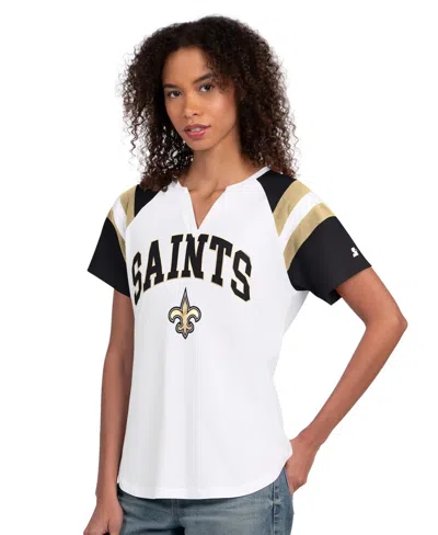 Starter Women's White New Orleans Saints Game On Notch Neck T-shirt In Multi