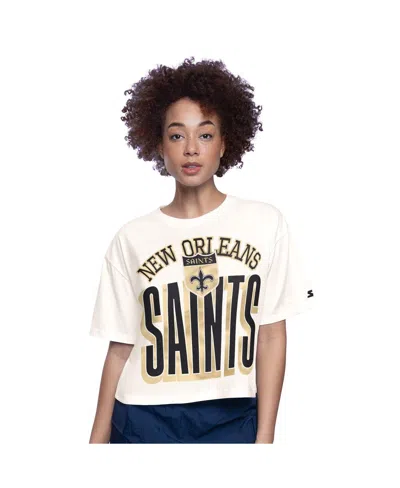 Starter Women's White New Orleans Saints Throwback Play The Ball Boxy Cropped T-shirt