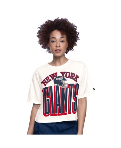 Starter White New York Giants Throwback Play The Ball Boxy Cropped T-shirt