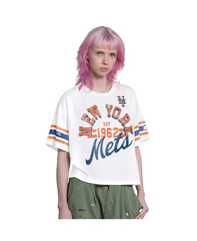 Starter Women's White New York Mets Cropped Hurry Up Offense T-shirt In Animal Print