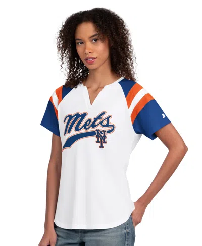 Starter Women's White New York Mets Game On Notch Neck Raglan T-shirt In Multi