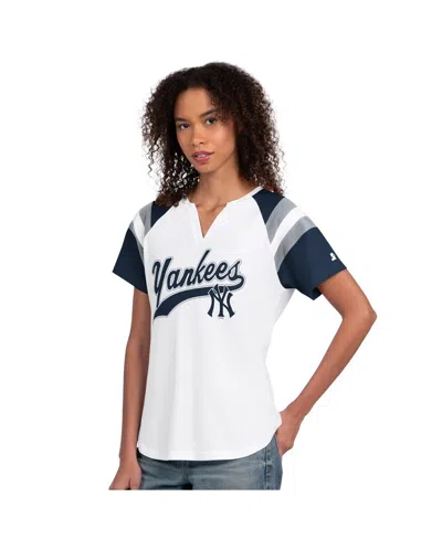 Starter Women's White New York Yankees Game On Notch Neck Raglan T-shirt In Multi