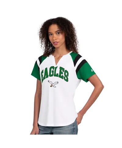 Starter Women's White Philadelphia Eagles Game On Notch Neck T-shirt In Multi