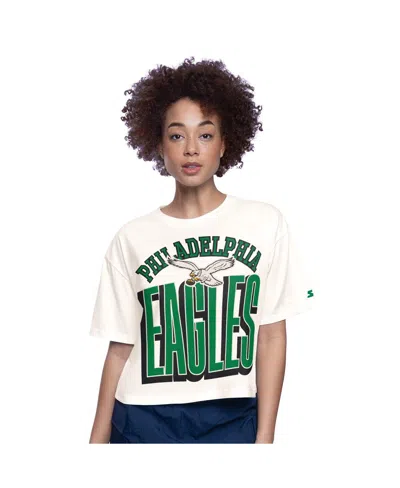 Starter Women's White Philadelphia Eagles Throwback Play The Ball Boxy Cropped T-shirt