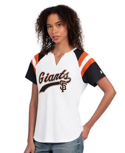 Starter Women's White San Francisco Giants Game On Notch Neck Raglan T-shirt In Multi