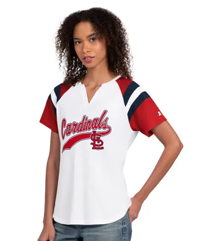 Starter Women's White St. Louis Cardinals Game On Notch Neck Raglan T-shirt In Multi