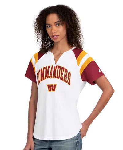 Starter Women's White Washington Commanders Game On Notch Neck T-shirt In Multi