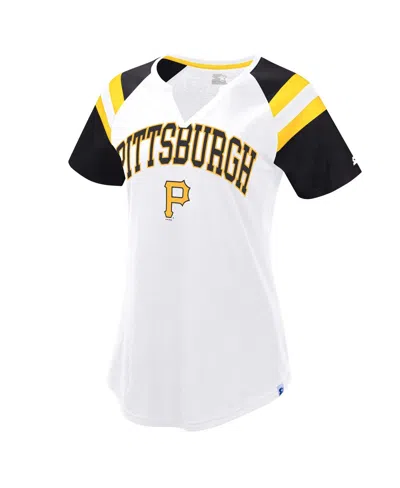 Starter Women's White/black Pittsburgh Pirates Game On Notch Neck Raglan T-shirt In White,black