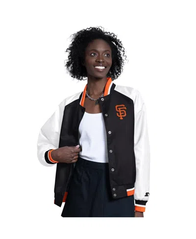 Starter Women's White/black San Francisco Giants Blitz Varsity Raglan Full-snap Satin Jacket In Multi
