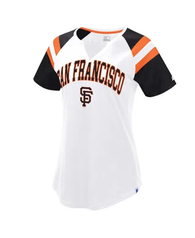 Starter Women's White/black San Francisco Giants Game On Notch Neck Raglan T-shirt In White,black