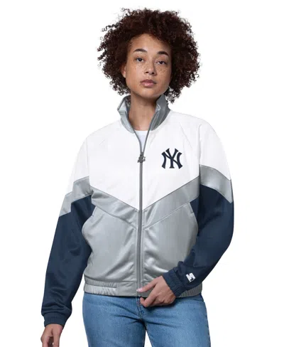 Starter Women's White/gray New York Yankees Teamwork Raglan Full-zip Track Jacket In Multi