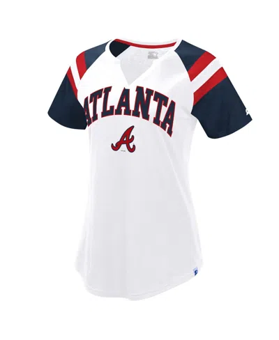 Starter Women's White/navy Atlanta Braves Game On Notch Neck Raglan T-shirt In White,navy