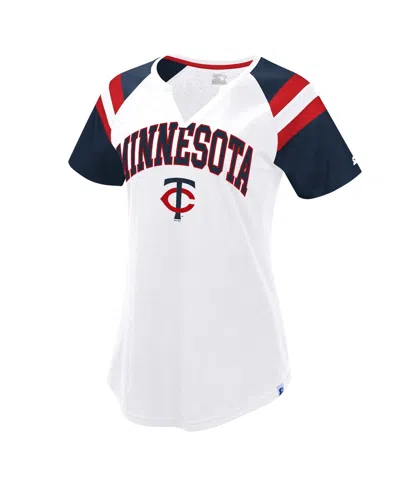 Starter Women's White/navy Minnesota Twins Game On Notch Neck Raglan T-shirt