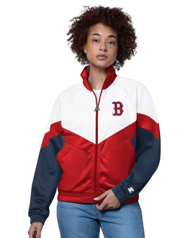 Starter Women's White/red Boston Red Sox Teamwork Raglan Full-zip Track Jacket In Multi