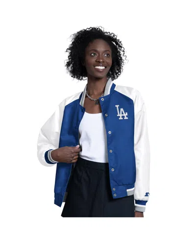 Starter Women's White/royal Los Angeles Dodgers Blitz Varsity Raglan Full-snap Satin Jacket In Multi