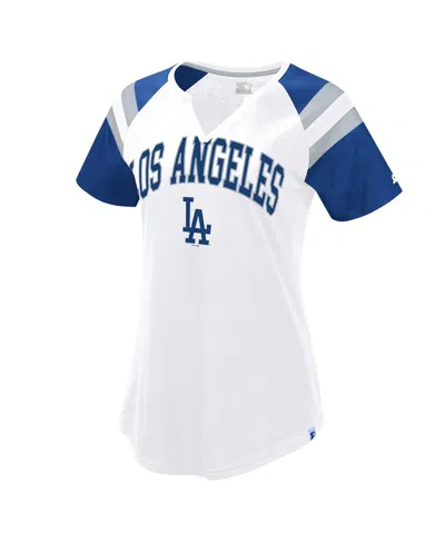 Starter Women's White/royal Los Angeles Dodgers Game On Notch Neck Raglan T-shirt In White,royal
