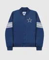 Starter Womens Dallas Cowboys Snap Front Striped Sleeve Jacket In Navy In Blue