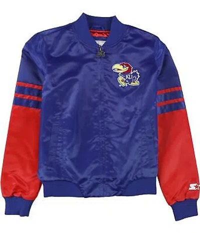 Pre-owned Starter Womens Kansas Jayhawks Bomber Jacket, Blue, Small In Uks