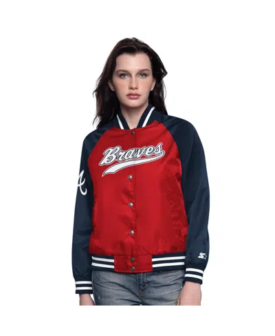 Starter Women'sâ Red/navy Atlanta Braves Home Run Full-snap Varsity Jacket In Multi